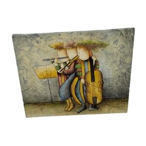 J. Roybal Signed Musicians Oil Painting Textured Canvas Flute Violin Cello Art